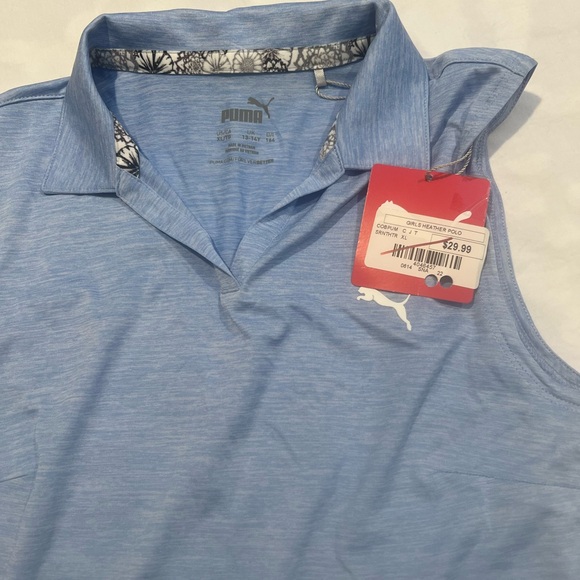 Puma Kids Heather Light Blue Polo Shirt Golf Polo Size XL NWT - Picture 3 of 3